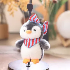 Móc Khóa Cánh Cụt Bông Đeo Yếm Nơ Kẻ 15cm – Thú Bông Mini Treo Cặp, Túi Xách, Chìa Khóa Dễ Thương, Quà Tặng Cute