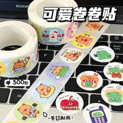 Cuộn 300 tem sticker hoạt hình size 2.5cm, sticker dán trang trí dễ thương, tem dán sổ tay đồ dùng học tập