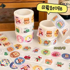 Cuộn 300 tem sticker hoạt hình size 2.5cm, sticker dán trang trí dễ thương, tem dán sổ tay đồ dùng học tập