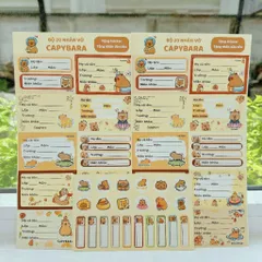 Set 20 nhãn vở Capybara kèm sticker dễ thương nhãn dán vở học sinh