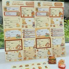 Set 20 nhãn vở Capybara kèm sticker dễ thương nhãn dán vở học sinh