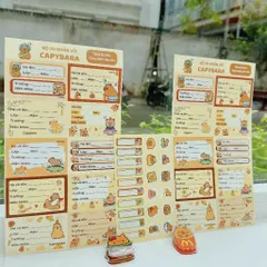 Set 20 nhãn vở Capybara kèm sticker dễ thương nhãn dán vở học sinh