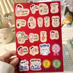 Set 2 tấm sticker meme Tiếng Việt cute, sticker dán vở sổ tay laptop điện thoại, nhãn dán trang trí
