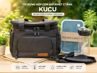 Túi giữ nhiệt hai tầng Kucu - Sẵn hộp cơm + bình nước (P134171)