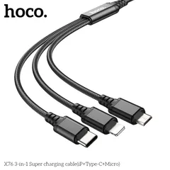 Cáp Sạc 3 Trong 1 Hoco X76 Lightning + Type-C + Micro USB Dây Dù Nylon 1M Sạc Nhanh 2A (P133455)