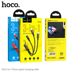Cáp Sạc Hoco X14 - 3 Trong 1 Dây Bện Nylon Chống Rối 1M, Sạc Đa Thiết Bị (P133449)
