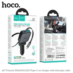 Tẩu Sạc Xe Hơi HOCO Z67/Z67A PD60W - Sạc Nhanh - Kèm Cáp Rút Đa Năng, Tiện Lợi - Thiết Kế Cao Cấp. (P133012)