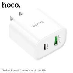 Củ Sạc Nhanh Hoco C80/C80 Plus (US) PD20W QC3.0 Nhỏ Gọn Hỗ Trợ Sạc Nhanh Cho Nhiều Thiết Bị. (P132635)