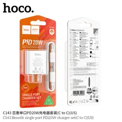 Bộ Sạc Nhanh Hoco C143/C143A (US&EU) PD20W Kèm Cáp 1M, Sạc Nhanh Ổn Định, Thiết Kế Gọn Nhẹ (P132632)