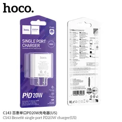 Củ Sạc Hoco C143/C143A (US/EU)  PD20W Cổng Type-C Thiết Kế Nhỏ Gọn, Hỗ trợ Sạc Nhanh Ổn Định (P132629)