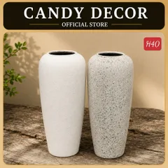 Bình hoa dáng bom cao 40cm cắm hòa, cành đào, lựu tết mộc ganh Gốm Plus, bom chân vuông Bát Tràng cắm tuyết mai