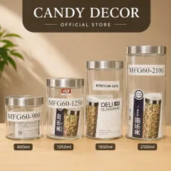 Hũ thuỷ tinh trơn/Lọ thuỷ tinh nắp inox dung tích 900ml, 1250ml, 1650ml và 2100ml đựng thực phẩm, gia vị tránh ẩm mốc
