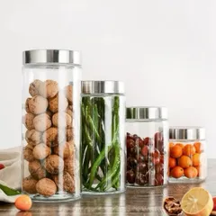 Hũ thuỷ tinh trơn/Lọ thuỷ tinh nắp inox dung tích 900ml, 1250ml, 1650ml và 2100ml đựng thực phẩm, gia vị tránh ẩm mốc