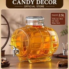(3L, 5L, 8L) -  Bình Ngâm R.ư.ợ.u, Hoa Quả Thủy Tinh Dày Dặn Cao Cấp, Hình Trống Đẹp Mắt, Có Vòi Tiện Lợi, Dung Tích