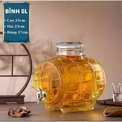 (3L, 5L, 8L) -  Bình Ngâm R.ư.ợ.u, Hoa Quả Thủy Tinh Dày Dặn Cao Cấp, Hình Trống Đẹp Mắt, Có Vòi Tiện Lợi, Dung Tích
