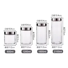 Hũ thuỷ tinh trơn/Lọ thuỷ tinh nắp inox dung tích 900ml, 1250ml, 1650ml và 2100ml đựng thực phẩm, gia vị tránh ẩm mốc