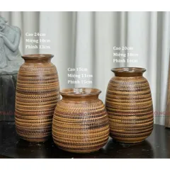 (Nhiều Màu) - Set 3 Bình Hoa Men Nâu Mộc Gốm Sứ Bát Tràng Dáng đơn giản – mộc mạc | Decor nhà cửa – studio chụp ảnh