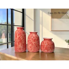Set 3 bình hoa lọ hoa gốm Bát Tràng cao cấp men cẩm thạch, vân mây nhiều màu phù hợp các loại hoa decor nhà sang làm quà