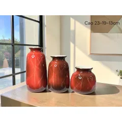 Set 3 bình hoa lọ hoa gốm Bát Tràng cao cấp men cẩm thạch, vân mây nhiều màu phù hợp các loại hoa decor nhà sang làm quà