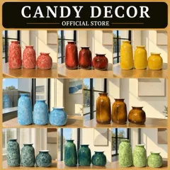 Set 3 bình hoa lọ hoa gốm Bát Tràng cao cấp men cẩm thạch, vân mây nhiều màu phù hợp các loại hoa decor nhà sang làm quà