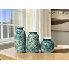Set 3 bình hoa lọ hoa gốm Bát Tràng cao cấp men cẩm thạch, vân mây nhiều màu phù hợp các loại hoa decor nhà sang làm quà