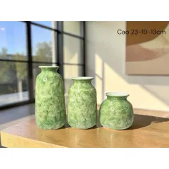 Set 3 bình hoa lọ hoa gốm Bát Tràng cao cấp men cẩm thạch, vân mây nhiều màu phù hợp các loại hoa decor nhà sang làm quà