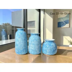 Set 3 bình hoa lọ hoa gốm Bát Tràng cao cấp men cẩm thạch, vân mây nhiều màu phù hợp các loại hoa decor nhà sang làm quà
