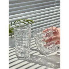 Ly Thuỷ Tinh, Cốc Thuỷ Tinh Hoạ Tiết Kẻ Caro Dung Tích 300ml và 350ml Thiết Kế Sang Trọng Thích Hợp Decor, Đựng Trà,...