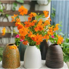 Bình Hoa Gốm Mini 15cm | Để Bàn Decor Dáng Chuông Vân Ganh Gốm Sứ Bát Tràng men gốm sắc nét họa tiết vân ngang