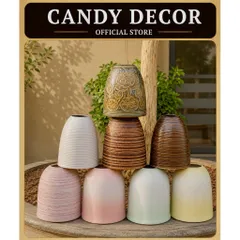 Bình Hoa Gốm Mini 15cm | Để Bàn Decor Dáng Chuông Vân Ganh Gốm Sứ Bát Tràng men gốm sắc nét họa tiết vân ngang