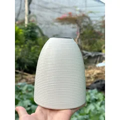 Bình Hoa Gốm Mini 15cm | Để Bàn Decor Dáng Chuông Vân Ganh Gốm Sứ Bát Tràng men gốm sắc nét họa tiết vân ngang