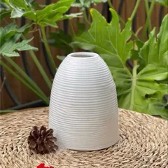 Bình Hoa Gốm Mini 15cm | Để Bàn Decor Dáng Chuông Vân Ganh Gốm Sứ Bát Tràng men gốm sắc nét họa tiết vân ngang
