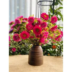 Bình Hoa Gốm Mini 15cm | Để Bàn Decor Dáng Chuông Vân Ganh Gốm Sứ Bát Tràng men gốm sắc nét họa tiết vân ngang