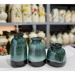Set 3 Lọ Hoa Men Hoả Biến Để Bàn Phù Hợp Decor Nhà Cửa, Men Mộc Cắm Đa Dạng Các Loại Hoa