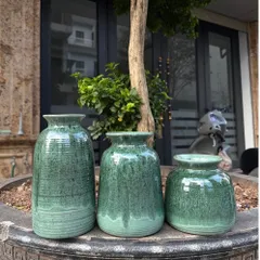 Set 3 Lọ Hoa Men Hoả Biến Để Bàn Phù Hợp Decor Nhà Cửa, Men Mộc Cắm Đa Dạng Các Loại Hoa