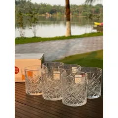 Bộ 6 ly thuỷ tinh/ cốc thuỷ tinh chính hãng Deli dung tích 340ml chịu nhiệt tốt hoạ tiết kim cương phong cách châu Âu