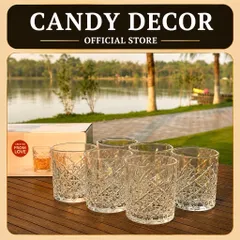 Bộ 6 ly thuỷ tinh/ cốc thuỷ tinh chính hãng Deli dung tích 340ml chịu nhiệt tốt hoạ tiết kim cương phong cách châu Âu