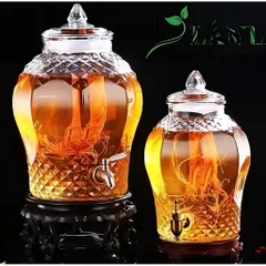 (3L - 15L không vòi, có vòi) Bình thủy tinh ngâm r.ư.ợ.u vát kim cương mã 8833 nắp thủy tinh loại 1 cao cấp
