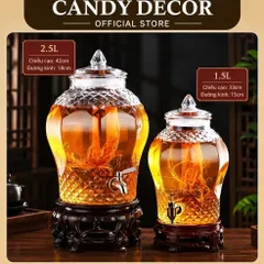 (3L - 15L không vòi, có vòi) Bình thủy tinh ngâm r.ư.ợ.u vát kim cương mã 8833 nắp thủy tinh loại 1 cao cấp