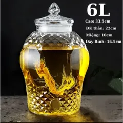 (3L - 15L không vòi, có vòi) Bình thủy tinh ngâm r.ư.ợ.u vát kim cương mã 8833 nắp thủy tinh loại 1 cao cấp
