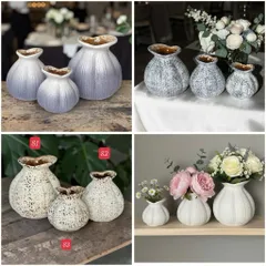 Set 3 bình hoa hoa mini dáng Củ Hành Bát Tràng cao cấp, trang trí phòng khách, decor, làm quà tặng