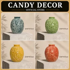Bình hoa lọ hoa DÁNG VÒ CẨM THẠCH tròn cao 18cm Bát Tràng cao cấp, phù hợp decor trang trí nhà cửa, bàn làm việc