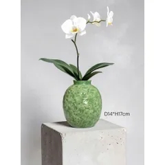 Bình hoa lọ hoa DÁNG VÒ CẨM THẠCH tròn cao 18cm Bát Tràng cao cấp, phù hợp decor trang trí nhà cửa, bàn làm việc