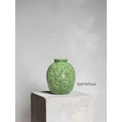 Bình hoa lọ hoa DÁNG VÒ CẨM THẠCH tròn cao 18cm Bát Tràng cao cấp, phù hợp decor trang trí nhà cửa, bàn làm việc