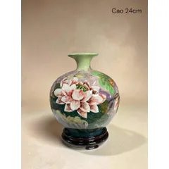 Bình Hút Lộc Cao 24cm Vẽ 3D Men Ngọc Gốm Sứ Bát Tràng Trang Trí Decor Để Bàn Làm Việc, Phòng Khách, Quà Tặng Hiếu Hỷ