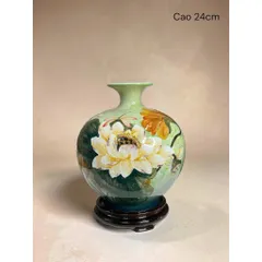 Bình Hút Lộc Cao 24cm Vẽ 3D Men Ngọc Gốm Sứ Bát Tràng Trang Trí Decor Để Bàn Làm Việc, Phòng Khách, Quà Tặng Hiếu Hỷ