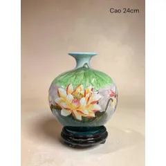 Bình Hút Lộc Cao 24cm Vẽ 3D Men Ngọc Gốm Sứ Bát Tràng Trang Trí Decor Để Bàn Làm Việc, Phòng Khách, Quà Tặng Hiếu Hỷ