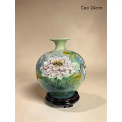 Bình Hút Lộc Cao 24cm Vẽ 3D Men Ngọc Gốm Sứ Bát Tràng Trang Trí Decor Để Bàn Làm Việc, Phòng Khách, Quà Tặng Hiếu Hỷ