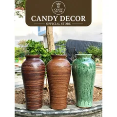 (Nhiều Màu) - Bình hoa gốm dáng đùi dế men nâu mộc 31cm cắm Gốm sứ Bát Tràng decor phòng khách cắm mọi loài hoa