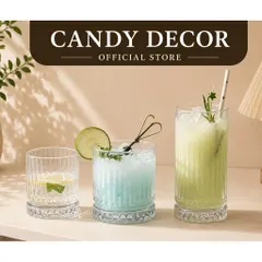 Ly thuỷ tinh/ Cốc thuỷ tinh vân sọc đế kim cương sang trọng 3 size